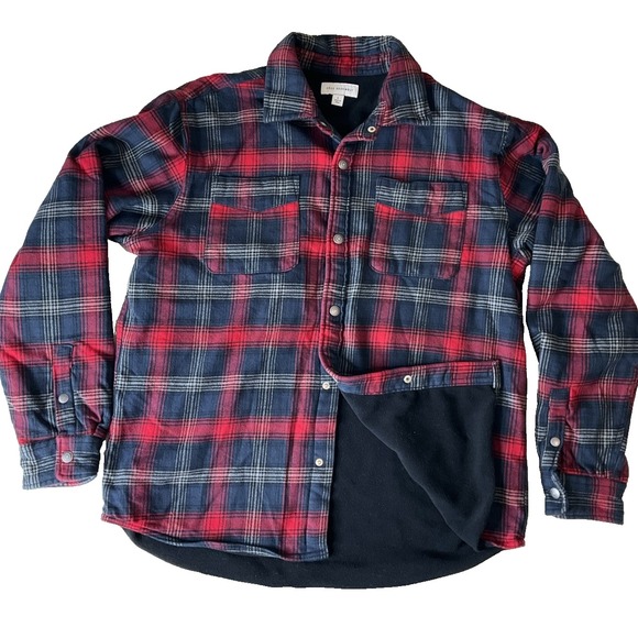 Plaid Cotton Flannel Heavy Shacket Snap Front Jacket‎ Shirt Chest Patch Pockets - Picture 1 of 7